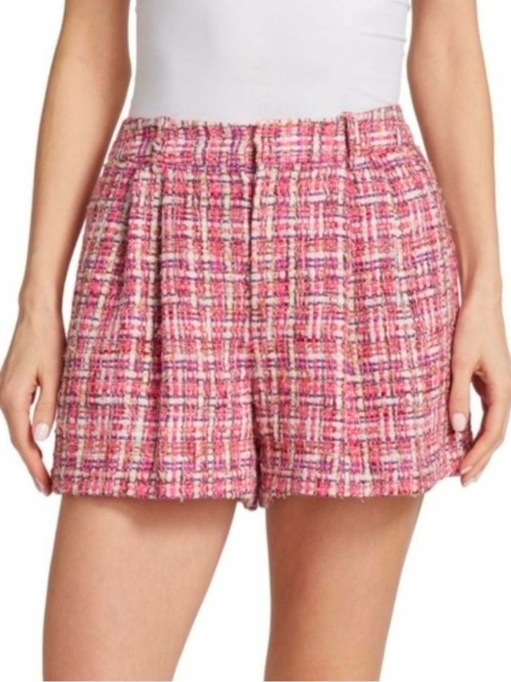 Alice and Olivia tweed High-Waist Pink Plaid Shorts